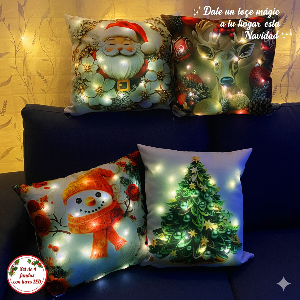 🎄 set x 4 Fundas Navideñas con Luces LED Integradas.✨ Ilumina tu hogar con el espíritu de la Navidad ✨