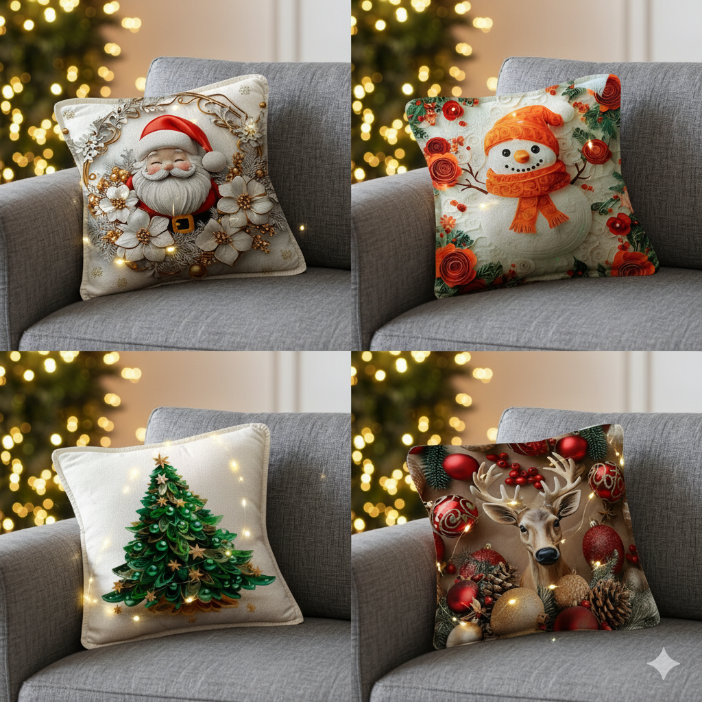 🎄 set x 4 Fundas Navideñas con Luces LED Integradas.✨ Ilumina tu hogar con el espíritu de la Navidad ✨