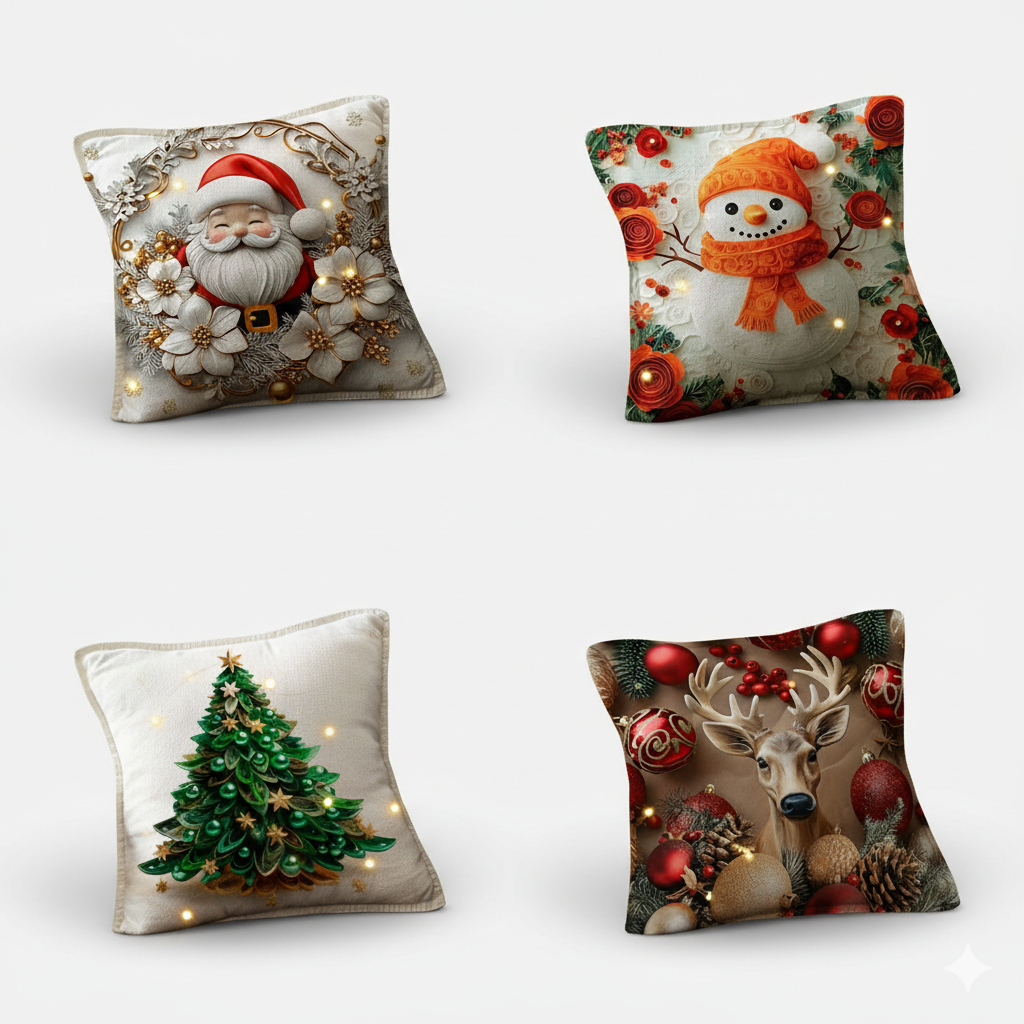 🎄 set x 4 Fundas Navideñas con Luces LED Integradas.✨ Ilumina tu hogar con el espíritu de la Navidad ✨