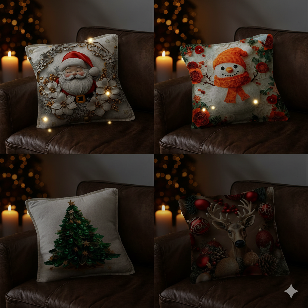🎄 set x 4 Fundas Navideñas con Luces LED Integradas.✨ Ilumina tu hogar con el espíritu de la Navidad ✨