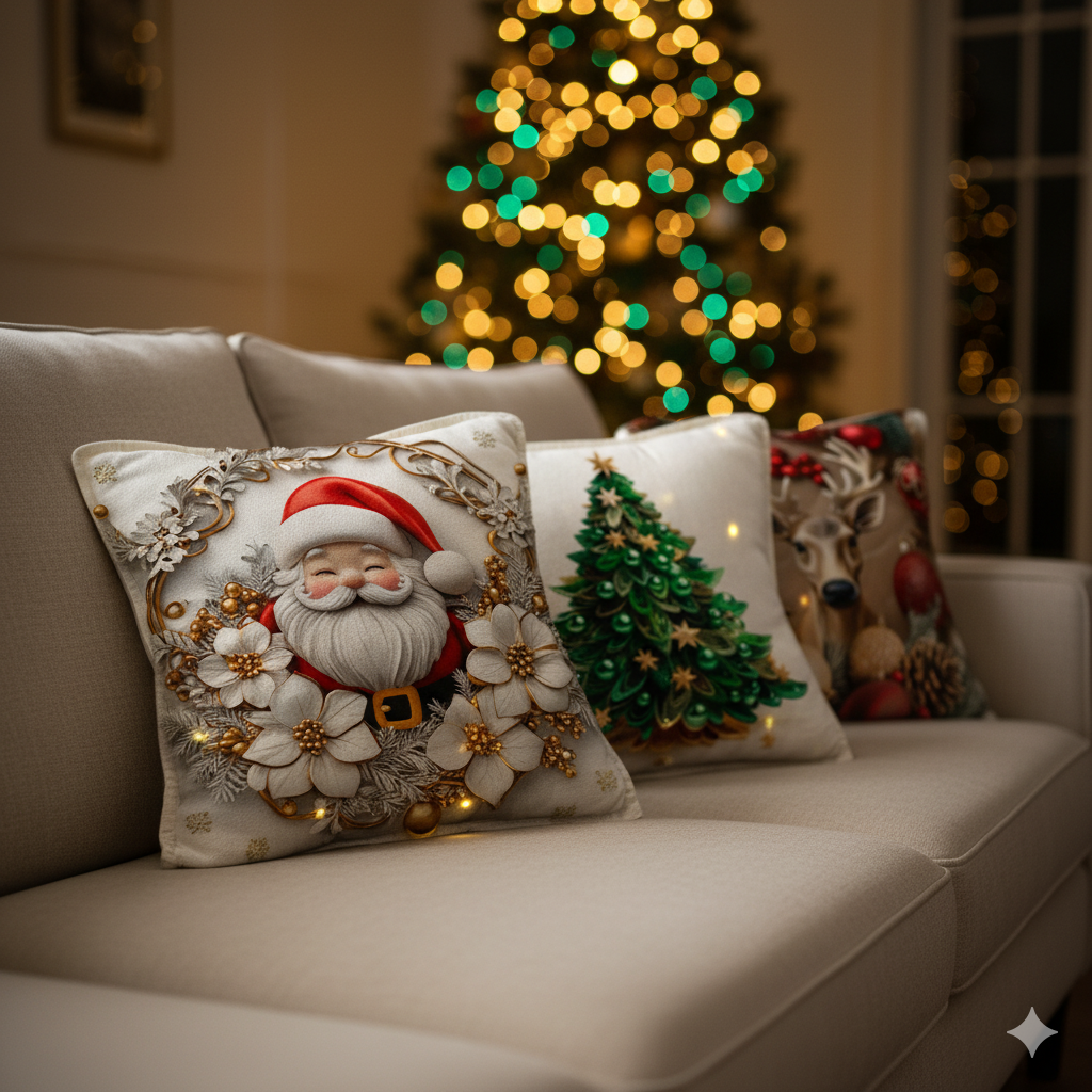 🎄 set x 4 Fundas Navideñas con Luces LED Integradas.✨ Ilumina tu hogar con el espíritu de la Navidad ✨