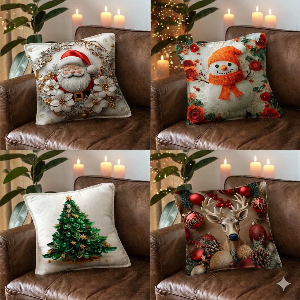🎄 set x 4 Fundas Navideñas con Luces LED Integradas.✨ Ilumina tu hogar con el espíritu de la Navidad ✨