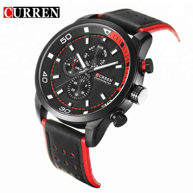 Curren 8250 – Reloj Vintage-Moderno de Cuero y Acero | botones laterales decorativos. No funcionales.