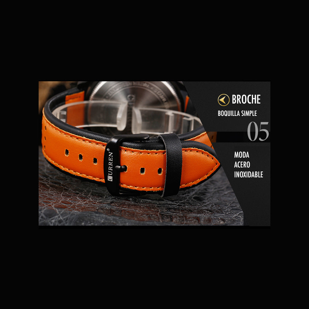 Curren 8250 – Reloj Vintage-Moderno de Cuero y Acero | botones laterales decorativos. No funcionales.