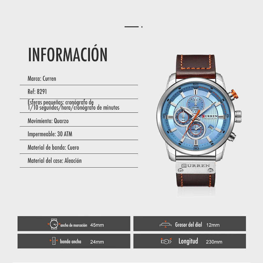 Reloj Curren® 8291 para Hombre – Pulso de Cuero Elegante.