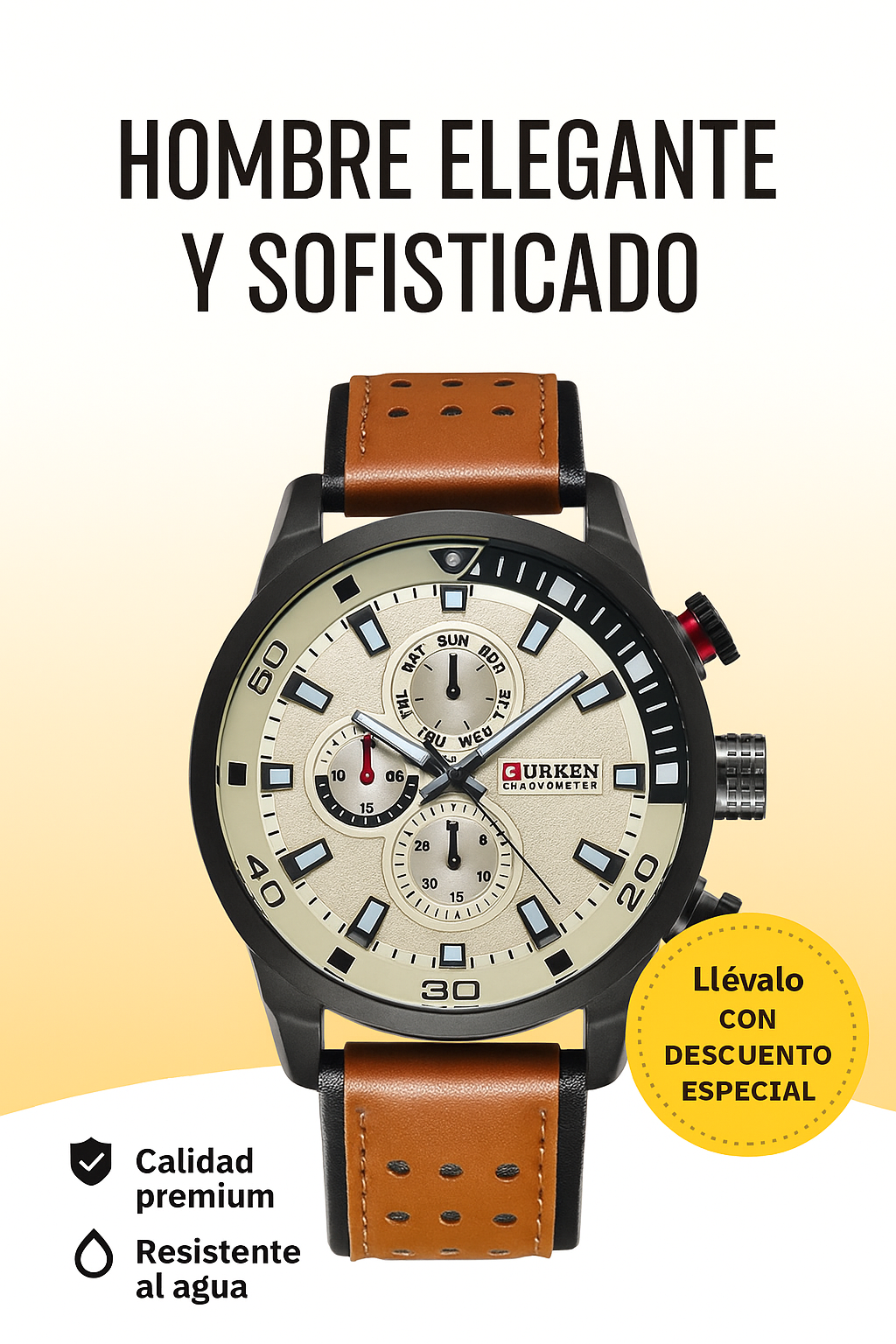 Curren 8250 – Reloj Vintage-Moderno de Cuero y Acero | botones laterales decorativos. No funcionales.