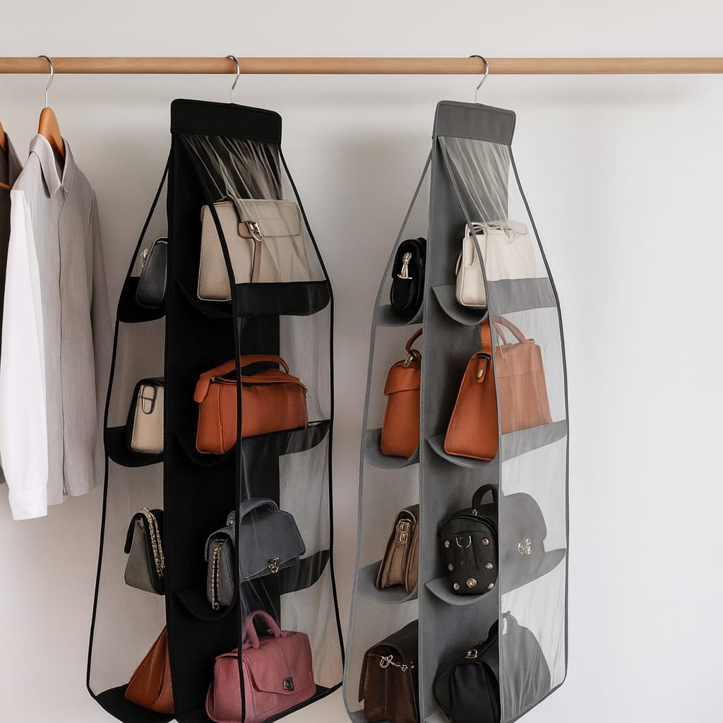 Organizador Colgante de Bolsos – Ordena tu closet en minutos y gana espacio sin esfuerzo.